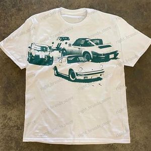 Men's T-Shirts Aesthetic Harajuku Grunge Punk Car Print Pure Cotton T-shirt Loose Casual Fashion Street Clothing Y2K Retro Gothic Hip Hop Top T240122