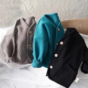 Mode koreanische Kindermantel Langarm Cardigan Herbst Baby Boys Mädchen Cotton Casual Top Coats Jacke Spring 240122