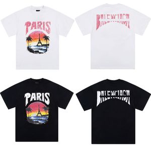 Populära män våren kortärmad sommar t-shirt paris tropisk t-shirt medium passform i svartvitt vintage tröja män sport fritid tee