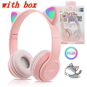 Headphone/Headset Cat Ear Wireless Headphones with Mic Glow Light Stereo Bass Helmets Children Gamer Girls Gifts PC Cell Phone Gaming earphone