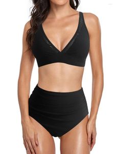 Costumi da bagno da donna 2024 Costume da bagno sexy alto sprecato da donna Solido bikini nero Maglia bagnanti femminili Costume da bagno Costume da bagno Beachwear