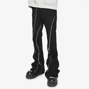 Jeans masculinos calças de perna larga hip hop zíper split high street tendência micro estiramento relaxado ajuste masculino all-match calça de cor sólida