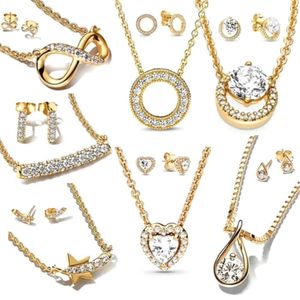 2024 Лидер продаж ювелирных изделий для женщин, тонкие ожерелья и серьги, золотая цепочка, блестящий циркон, вечерние комплект украшений