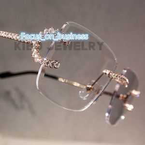 HIP HOP Fashion Gentleman Rapper Sunglasses Clear Lens 3mm Moissanite Diamond Rimless Men's Glasses