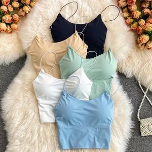 Camisoles tanques de gelo sem mangas feminino sutiã sólido sem costura colete bralette colheita coreano superior tubo roupa interior verão sutiãs seda camisola acolchoada