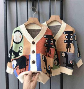 18 Year Baby Boys Knited Sweter Autumn Winter V Neck Single Breast Kurtka Kids Catoon Casual Sweater Tops Y09254451269