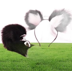 Cute Soft Cat ears Headbands with 40cm Fox Tail Bow Metal Butt Anal Plug Erotic Cosplay Accessories Adult Sex Toys for Couples Y202631537