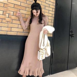 Party Dresses Half High Collar Sweater Dress For Women In Autumn Winter Medium Long Bottoming Knitted Pullover Streetwear