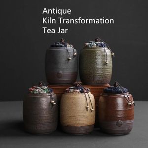 Chinese Style Retro Ceramic Tea Caddy Mini Sealed Pu'er Dried Fruit Storage Jar Portable Travel Tea Storage Box Tank Container 240119