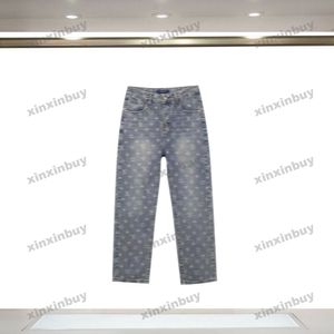 Xinxinbuy 2024 homens mulheres designer jeans calça carta jacquard 1854 calças casuais preto azul cinza M-2XL