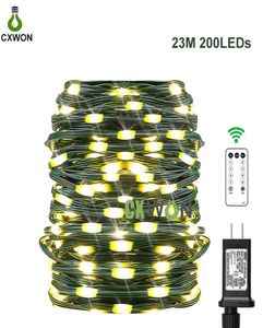 76ft 200leds Outdoor Christmas String Lights Fairy Light 8 Modos Fio Verde LED Strings Impermeável Twinkle Lighting Branco Quente Mul3922242