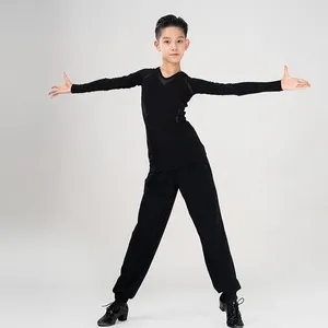 Scen Wear Latin Dance Competition Costume Black Long Sleeve Tops Pants Chacha Dancing Clothes Tango Ballroom Waltz Dancer Outfit VDB7862