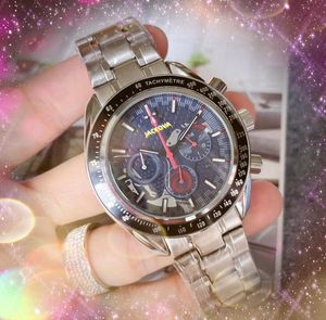 Popular All Sub Dials Working Big Dial Stopwatch Watches Men Quartz Battery Movment Clock Bracelet Waterproof Stainless Steel Strap No Time Display Watch Gifts