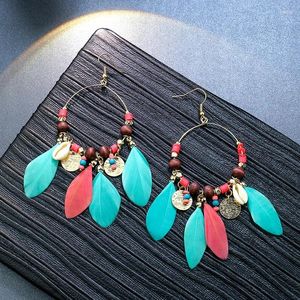 Dangle Earrings 2024 Women Feather Tassel Handmade Beaded Wooden Beads Geometric Round Circle Bohemian Ethnic Ear Jewelry