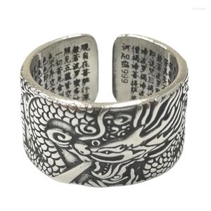 Pierścienie klastra BOCAI Real S925 Pure Silver Antique Craftsmanship 2024 Trend Heart Sutra Otwarcie Dragon Man Ring