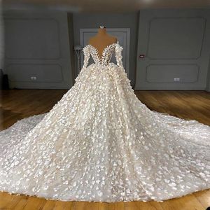 Stunningbride 2024 3D Floral Flower Ball Gown Wedding Dress Gorgeous Off Shoulder Long Sleeve Puffy Princess African Wedding Gowns