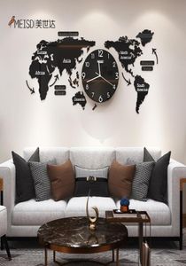 120 cm Punch Diy Black Acrylic World Map Large Wall Clock Modern Design Stickers Silent Watch Home Living Room Kitchen Decor 25931916