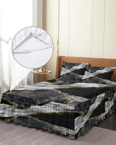 ベッドスカート抽象黒と白の大理石の弾性装備の枕カバー付きマットレスカバーベッドセットシート