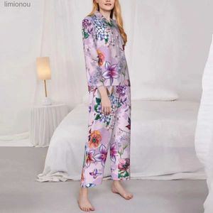 Women's Sleep Lounge Baroque Floral Print Pajama Sets Autumn Colorful Flowers Elegant Sleepwear Womens 2 Pieces Casual Oversized Graphic NightwearL240122