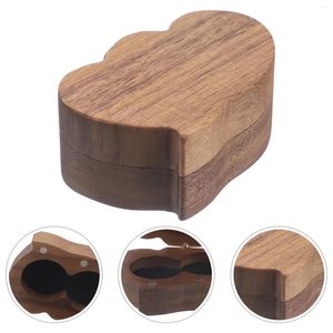 Jewelry Pouches Storage Box Heart Shaped Rings Case Boxes For Gift Wooden Wedding Double