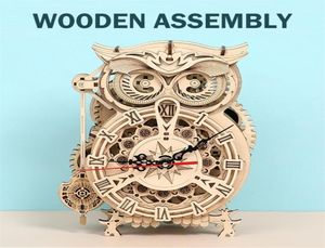 Art 3D träpussel Creative Diy Wall Clock Owl Model Toy Building Block Kit Toys for Children Educational Adult Gifts 2202123241104