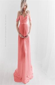 Strapless Maternity Chiffon Long Dresses Split Open Front For Po Shooting White Pregnancy Maxi Dress 2109223448724