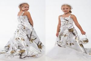 White Real Tree Camo Lace Flower Girl Dresses Custom Toddler Kids Formal Wedding Wear Camouflage Satin Födelsedagsfest GOWNS7762534