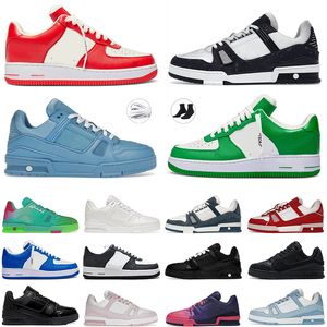 AAA+TOP OG LVAF1 PAIRS CASSUST DESIGNERSKOR Denim Canvas Virgils Trainer Patent Läder Lågtoppar Panda Black White Green Blue Red Men Women Monogra Platform Sneakers