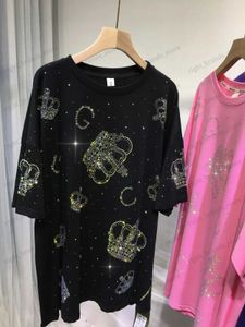 T-shirt damski XL-4xl plus rozmiar Tops Rhinestone Imperial Crown Luksusowa luksusowa tunika dla kobiet mężczyzn Summer Ostra damskie ubranie pucble y2k t240122