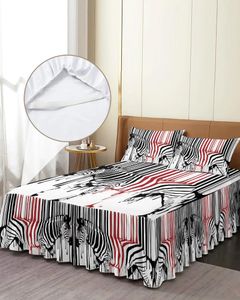 Saia de cama engraçada animal zebra pintura preto branco vermelho colcha com fronhas capa de colchão conjunto de cama lençol