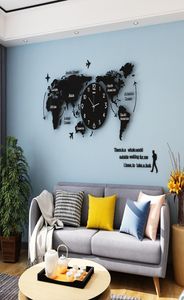 MEISD Luminous Large Wall Clock Modern Design 3D Art World Map Mirror Sticker Hanging Clock Acrylic Watch Home Living Room Decor8130235