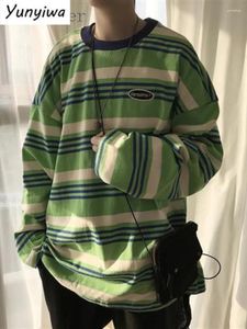 Men's T Shirts Long-sleeved Striped T-shirt Spring Autumn Avocado Green Lovers High Street Preppy Top Male Oversize Hip Hop Shirt