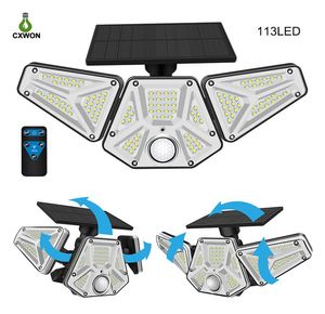 113 LED Solar Wall Lights 3 lägen Motion Sensor 3 Heads Garage Light Outdoor Garden Lighting 2Pack4340447