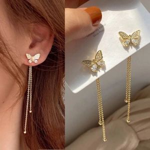 Elegant Butterfly Earrings Long Metal Tassel Earring For Women Crystal Zircon Bow Tassel Earrings Female Jewelry Accessories