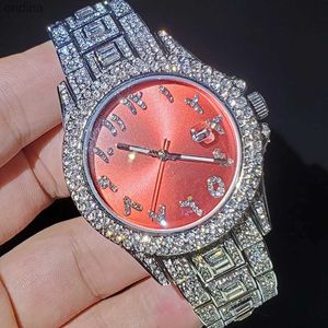 Outros 42mm Vermelho Luxo Masculino Árabe Data Automática Relógio Calendário Relogio Masculino Safira Aço Inoxidável Iced Out Masculino YQ240122