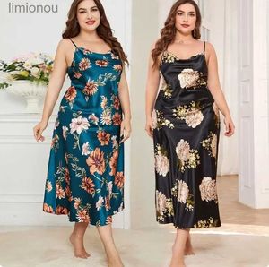 Women's Sleep Lounge XL-5XL Big Size Sexy Suspender Nightdress Sleepwear Lingerie Summer Women Nightgown Loose Silky Satin Dressing Gown LoungewearL240122