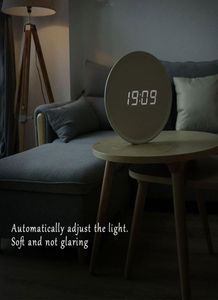 Väggklockor ledde digitala bordsklocka larm spegel ihålig modern design klocka för hem vardagsrum dekoration trä vit gåva18727605