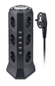 Tower Multi Power Strip Vertical EU Plug 12 Way Outlets Sockets with USB Surge Protector Circuit Protection 2m Extension Cord8033480