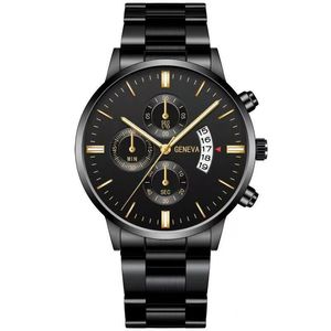 Homens de moda preto aço inoxidável assistir calendário de luxo Quartz Wrist Watch Watches Mens Business Watches for Man Clock Relogio Masculino 583