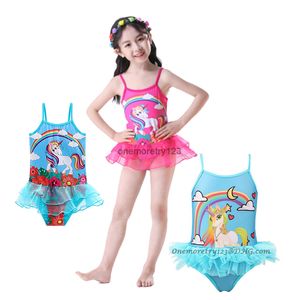 Kızlar Tek Parçalar Askı Mayo Unicorn Designer Beachwear 3-10T Sevimli Kız Karikatür Baskılı Mayo Takım Çocuklar Yaz Konforlu Mayo 3 Stil