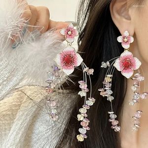 Dangle Earrings Delicate Colorful Crystal Pendant Accessories For Women Flower Jewellery Classic Tassels Jewelry Exaggerated Trendy