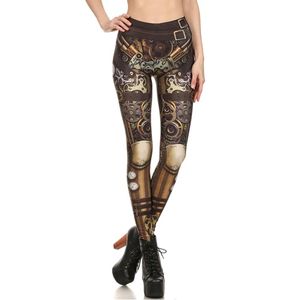 Capris steampunk tryckta kvinnor leggings stretchy hög midja push up benging workout fies pants kläder ång punk tjej present gotisk