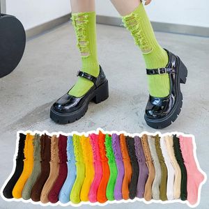 Women Socks Fashion Broken Hole Beggar For Woman Trendy Street Sex Long Tube Pure Cotton Girls Jk Knit Spring Summer