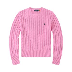 Damenpullover Kleines Pferd Stickerei Strickpullover Frauen Langarm Strickwaren Pullover Jumprt Weibliche Kleidung Solide Rosa Grau Tops