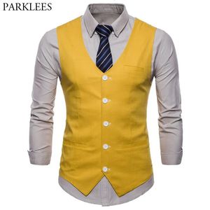 Casual Algodão Linho Mens Terno Colete Slim Fit Único Breasted Sem Mangas Colete Masculino Branco Amarelo Verde Laranja Azul Claro M4XL 240119