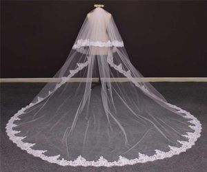 Veli da sposa lunghi a 2 strati con bordo in pizzo per ciglia Copertura per cattedrale Fard Velo da sposa con pettine Accessori da sposa NV70073206568