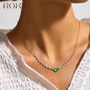 Ciondoli ROXI 925 Argento Sterile Blu Oceano Cuore Collana con ciondolo in cristallo per le donne Catena clavicola Gioielli Compleanno Regalo di San Valentino