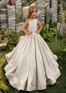 Luxury Silver Sleeveless Flower Girl Dresses For Wedding 2023 Princess Glitter Sequined Pageant First Communion Gowns With Bow5138454