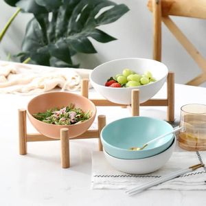 Feeders Ceramic Dog Cat Bowl Puppy Food Bowl With Wood Stand Bracket Porcelain Water Feeder Bowl Food Bowl Pet Supplies Drop shipping