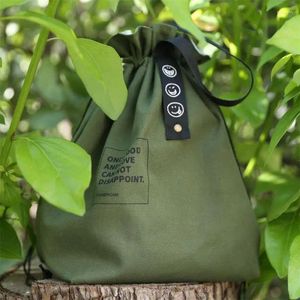 Dinnerware Insulated Bento Box Bag Wide Opening Canvas Drawstring Lunch Storage School Picnic Camping Kitchen Accessories